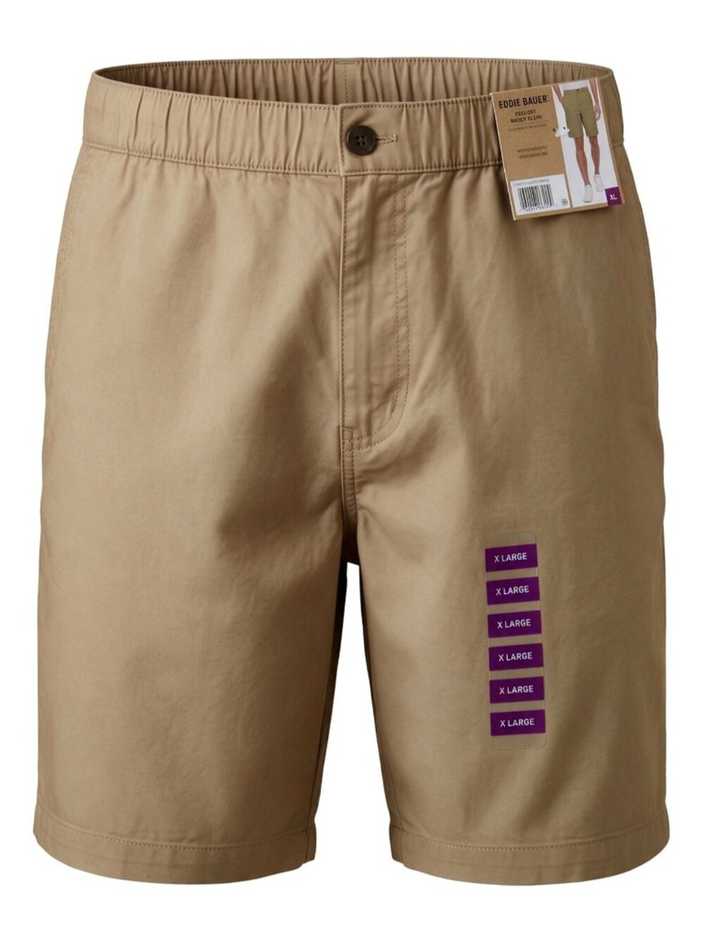 Eddie Bauer Mens XL Khaki Tan Comfort Waist Shorts Stretch Hidden Drawcord NWT
